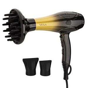 VEGA Super Pro 2400 Watts Professional Hair Dryer With Diffuser, 2 Detachable Nozzle & Travel Pouch (VHDP-04) Black