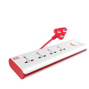 GM 3060 E-Book 4 + 1 Power Strip 240 Volts with Master Switch, Indicator, Safety Shutter & 4 International sockets, Red & White