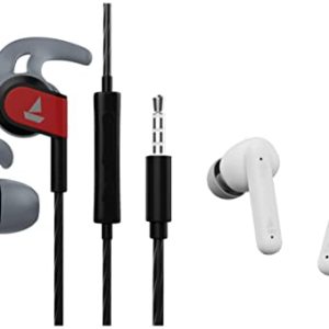 boAt Airdopes 141 True Wireless in Ear Earbuds with mic, 42H Playtime, Beast Mode(Low Latency 80ms) for Gaming, ENx Tech, ASAP Charge(Pure White) & Bassheads 242 in Ear Wired Earphones
