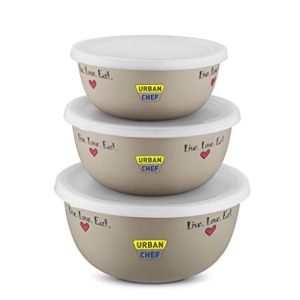 URBAN CHEF Microwave safe Bowl | 1 Year Warranty | Bowl Sets, Bowl, Serving Bowl with lid |500,750,1250 ml | Flora Stainless Steel Serving Bowls, Microwave Oven Bowl, Kitchen Accessories Items, Kitchen Storage Diwali Gift Items, Flora Stainless Steel Microwave safe. Bowl Set of 3 With Lid- Cream