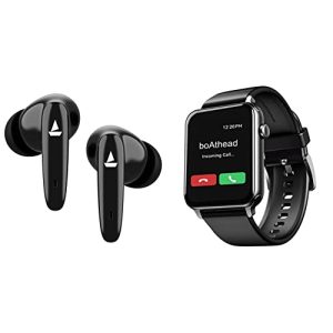 boAt Airdopes 181 in-Ear True Wireless Earbuds with ENx Tech, Beast Mode(Low Latency Upto 60ms) for Gaming, with Mic, ASAP Charge, 20H Playtime & IWP (Carbon Black) & Call Smart Watch