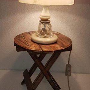 ETIQUETTE ART Wooden Folding Side Table – Antique Handmade Foldable Coffee Table for Living Room, Garden, Outdoor – Corner Table/Bedside Stool for Bedroom – 12 Inch Brown Round