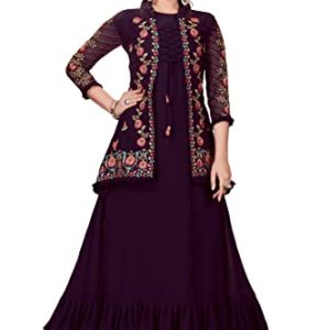 Miss Ethnik Women’s Faux Georgette Semi Stitched Top With Faux Georgette Jacket Solid Flared Top Dress Material (Gown)