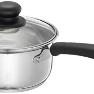 Amazon Brand – Solimo Stainless Steel Saucepan with Glass Lid, Induction Base (16 cm, 1.5L)