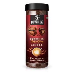 Bevzilla 100% Arabica Instant Classic Strong Coffee Powder – 200 Grams | Premium Coffee| Strong Coffee| Classic Coffee| Espresso, Latte & Cappucino| Pure Coffee| Hot & Cold Coffee | Glass Bottle