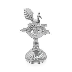 MAA SILVER Pure Silver Diya/Lamp/Deepak with Beautiful Peacock Idol at Centre & Unique Design Perfect for Gifting and Pooja Use (78% Purity)(33 Grams)