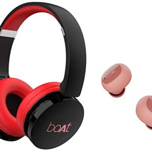 Boat Airdopes 121V2 Bluetooth Truly Wireless in Ear Earbuds with Mic with Upto 14 Hours Playback & Rockerz 370 On Ear Bluetooth Headphones with Upto 12 Hours Playtime, Cozy Padded Earcups