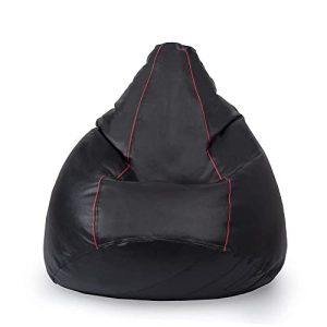 Wakefit Bean Bag, Bean Bag with Beans Filled, Bean Bag XXXL, Original Leatherette Bean Bag with Beans,(Black with Red Piping)
