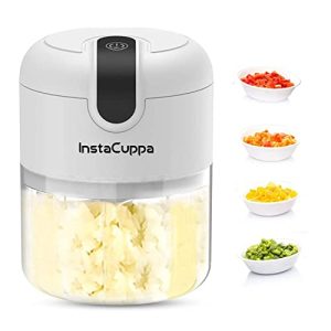 InstaCuppa Rechargeable Mini Electric Chopper – Stainless Steel Blades, One Touch Operation, for Mincing Garlic, Ginger, Onion, Vegetable, Meat, Nuts, (White, 250 ML, Pack of 1, 45 Watts)