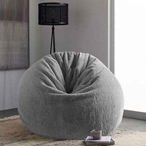 Mollismoons Bean Bag Fur Bean Bag Grey Bean Bag Furry Very Attractive Bean Bag Sofa Grey Color (Bean Bag Grey Fur Bean Bag XXXL Size Without Beans)