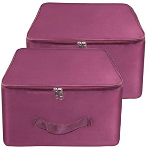 Storite 2 Pack Nylon Wardrobe Bag Underbed Moisture Proof Cloth Storage Organiser Saree Cover with Zippered Closure & Handle (Magenta, 37x35x23 cm) Square