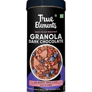 True Elements Crunchy Dark Chocolate Granola 450g – With Berries Nuts and Seeds | Granola for Breakfast | Diet Food | Healthy Cereal