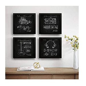 SAF Set of 4 Camera, Recorder, Guitar, Headphone Musical Instrument UV Coated Home Decorative Gift Item Framed Painting 19 inch X 19 inch SAF_SET4_10