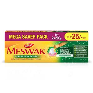 Dabur Meswak Complete Oral Care Toothpaste 400g (200g, Pack of 2) | Tooth Decay Prevention, Stain Removal, Cavity Protection, Tartar Control, Gum Protection, Plaque Removal, Anti-Bacterial