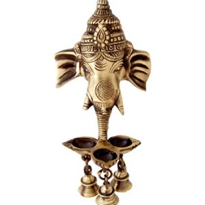 Two Moustaches Brass Ganesha Wall Hanging Diya with Bells for Home Decor, Brass Hanging Diyas Oil Lamp, Diwali Gifts, Diyas for Diwali, Ghanti for Pooja, Temple Decor, Standard, Pack of 1