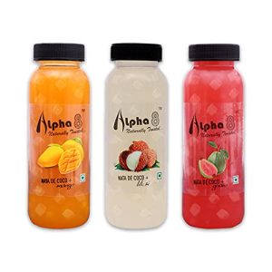 ALPHA 8 FRUIT Juice with NATA De Coco Coconut Cubes Natural Energizer & Immunity Booster, Healthy Juice, High Fiber, Real Natural Taste (Mix Assorted flavours (Combo), Pack of 12)