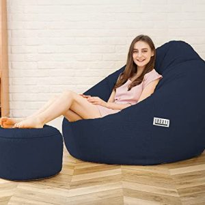 LEXAVI Brand® – Bean Bag with Footrest Filled with Beans, Large Jumbo Size in Faux Leather – (XXXL, Navy Blue)