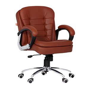 Da URBAN® Milford Mid Back Revolving Leatherette Ergonomic Home & Office Executive Chair with High Comfort Seating, Height Adjustable Seat & Heavy Duty Metal Base (Tan)