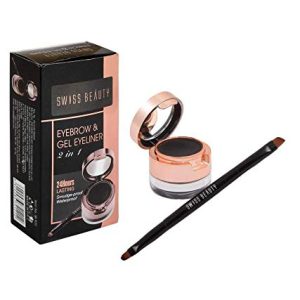 Swiss Beauty Waterproof Eyebrow & Gel Eyeliner 2 In 1 with Brush | Smudge proof Gel Eyeliner and Eyebrow Definer Pencil | Shade- Black, 7G |
