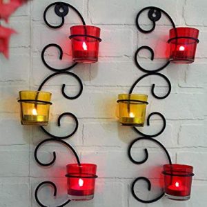 TIED RIBBONS Set of 2 Wall Hanging Tealight Candle Holder Metal Wall Sconce with Glass Cups – Decoration Items for Home (Set of 2) – Gifts