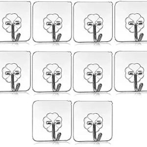 Odzeni Wall Hooks for Hanging Strong Sticker Sticky Heavy Duty Home Kitchen Bathroom Key Frame Holders (Pack of 5), Wood;Ceramic;Plastic;Metal, Clear