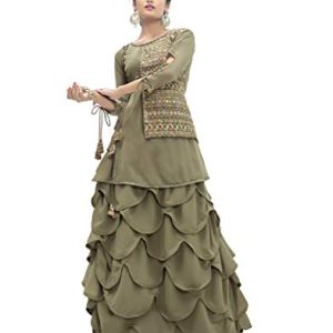 Miss Ethnik Women’s Faux Georgette Semi Stitched Top With Stitched Bottom Embroidered Flared Dress Material (Lehenga) (1010)