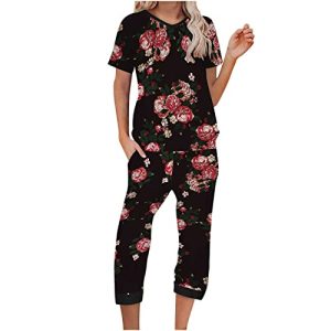 Charella Pants Set Womens Summer Fall Clothing Fashion Cotton Graphic Capri Straight Leg Pants Set for Girls UB UB