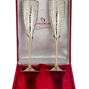 INTERNATIONAL GIFT® German Silver Wine Glass with Beautiful Gift Box Packing and with Carry Bag – Set of 2, Silver