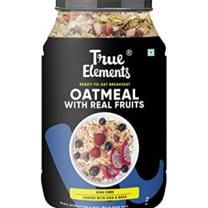 True Elements Whole Oatmeal 1kg – Healthy Breakfast Cereals | Overnight Oats | Goodness of Rolled Oats, Real Fruits, Chia Seeds & Berries | Breakfast Food