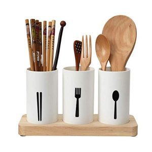 KITOME Plastic Self Draining Tableware Storage Box – Spoon, Knife, Fork, Chopstick, Cutlery Holder/Organizer Stand for Kitchen, Dining Table (White)