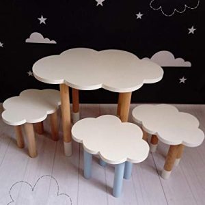 PSWOOD Big Cloud Table, Kids Furniture, Toddler Gift, Baby Furniture, Kids Chair, Baby Decor, Wooden Baby Chair (16X16) and (12X12)
