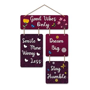 Artvibes Good Vibes Only Decorative Wall Art MDF Wooden Hanger for Living Room | Bedroom | Home Decor | Office | Gift | Quotes Item | Wall Hanging For House Decoration | Wall Art(WH_6502N)
