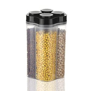 Clazkit Airtight Transparent Plastic Lock Food Storage 4 Section Container Jar for Grocery, Fridge Container Pack of 1, 2500ML – Black