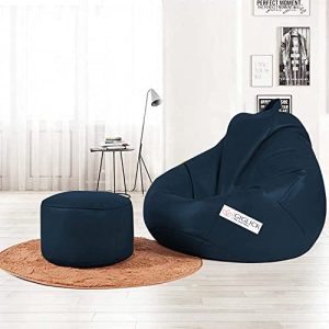 GIGLICK 4XL Bean Bag with Footrest Ready to Use Filled with Beans Color Navy Blue(Faux Leather)