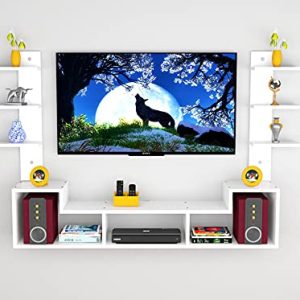 DAS Konrad Wall Mount TV Entertainment Unit Stand Set Top Box Stand and 6 Shelf Display Rack Frosty White (Ideal for up to 43″) Screen