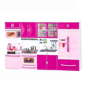 VGRASSP Modern Musical Kitchen Play Toy Set for Kids Girl with Sound and Light Up Stove Interactive Kitchen Cooking Pretend Play Set for Active Role Play, XL