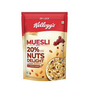 Kellogg’s Muesli 20% Nuts Delight 1kg | Almonds & Raisins, 5 Grains, High in Iron, Vitamins B1, B2, B3, B6, Folate and Fibre, Multigrain Breakfast Cereal