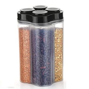 Tosaa Airtight Transparent Plastic Lock Food Storage 4 Section Container Jar for Grocery, Fridge Container Pack of 1, 2500ML -Black