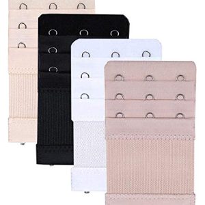 Bra Extender 3 Hooks 3 Rows Elastic Bra Band Hook Strap Extensions for Women, Pack of 4