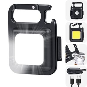 Voltac® Multifunction Keychain Led Light with Bottle Opener, Magnetic Base and Folding Bracket Mini Cob 500 lumens Rechargeable Multifunctional Keychain Emergency Light Keychain, Metal (Square with 3 Modes)