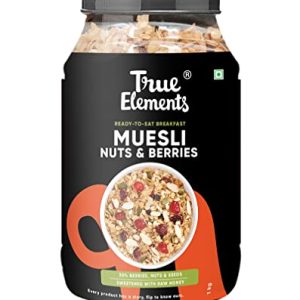 True Elements Nuts & Berries Muesli 1kg – With 14% Millets, Almonds & Cranberries | High in Fibre | 100% Wholegrain Breakfast Cereal