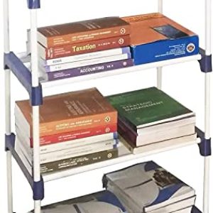 STRONGER STORE Book Shelf for Home Library, Book Stand, Book Rack for Study Room, Book Stand Shelf (Plastic, Powder Coated Finish, Set of 3 Layer, H 72 x W 30 x L 56 cm) (4 SHELF, Blue)