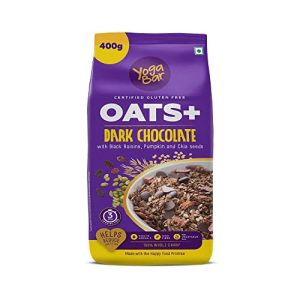 Yogabar Dark Chocolate Oatmeal 400g – Gluten Free Whole Oatmeal for Breakfast – Healthy Breakfast Cereal with High Protein Oats – Healthy Dessert Pudding –