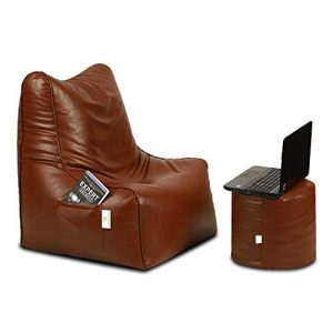 KAM’S LIEU XXXL Filled Ready to Use Chair Sofa Bean Bag & Footrest Combo Set with Beans (Tan, Faux Leather)