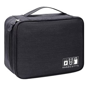 Handcuffs Electronics Accessories Organizer Bag Universal Carry Travel Gadget Bag for Cables, Plug and More, Perfect Size Fits for Pad Phone Charger Hard Disk (Black)