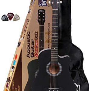 Intern 38C Ebony Wood Cutaway Design Acoustic Guitar with Picks And Carry Bag (Black)