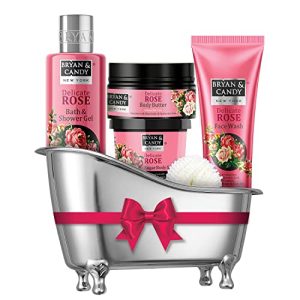 Bryan & Candy Delicate Rose Bath Tub Gift Set for Women and Men |Complete Home Spa Experience (Shower Gel, Body Butter, Sugar Scrub, Face Wash)
