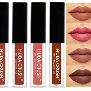 Sh.Huda CRUSH BEAUTY Professional Lipstick Combo Pack, Set of 4 Blushed Nude Edition Liquid Mini Lipsticks Matte Finish