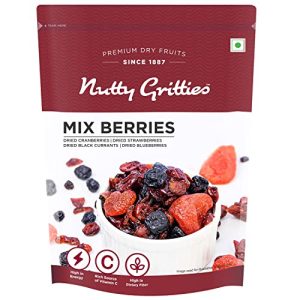 Nutty Gritties Premium Mix Berries Dried Fruits Berry 200g – Dried Cranberries, Blueberries, Strawberries, Black Currants – Healthy Snack for Kids and Adults | Resealable Pouch