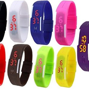 Pappi-Haunt Unisex Multicolor Set of 9 Digital Rubber Jelly Slim Silicone Sports Led Smart Band Watch for Boys, Girls, Men, Women, Kids – Combo Offer Extreme Discount Deal